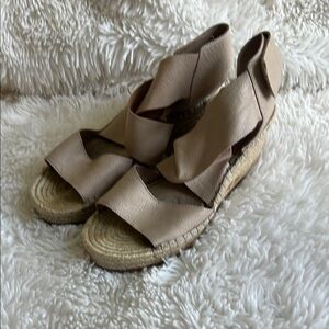 Eileen Fisher Willow 3 Espadrille Tumbled Leather Wedge Sandals Nude, sz 7.5 ♣️